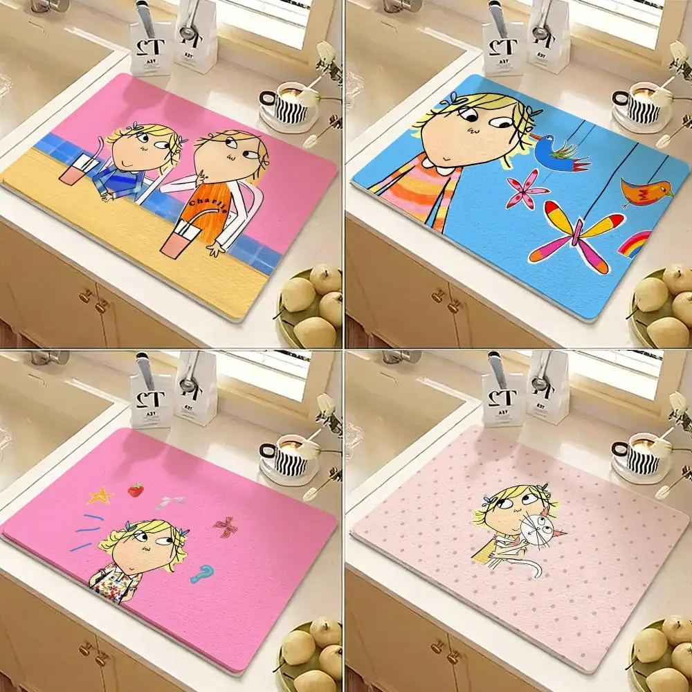 Charlie and Lola anime Floor Mat Diatomite Floor Mat Fast Drying Odor Resistant Non Slip Bath Kitchen Mat