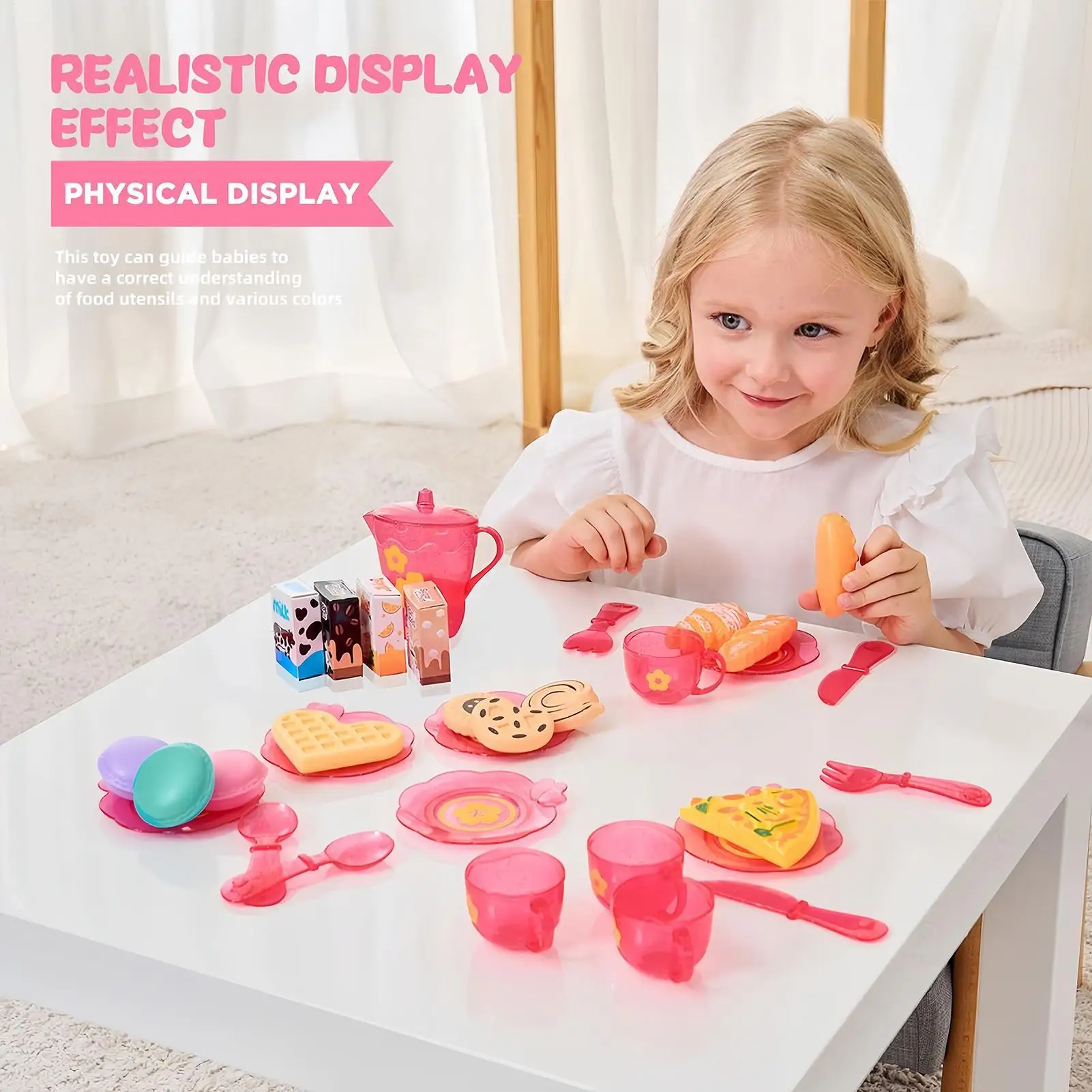 Jouet de cuisine pour fille, jeu de thé réaliste, 33 pièces, ensemble de jeu de cuisine amusant pour garçons et filles, anniversaire, noël, nouvel an, pâques, maison