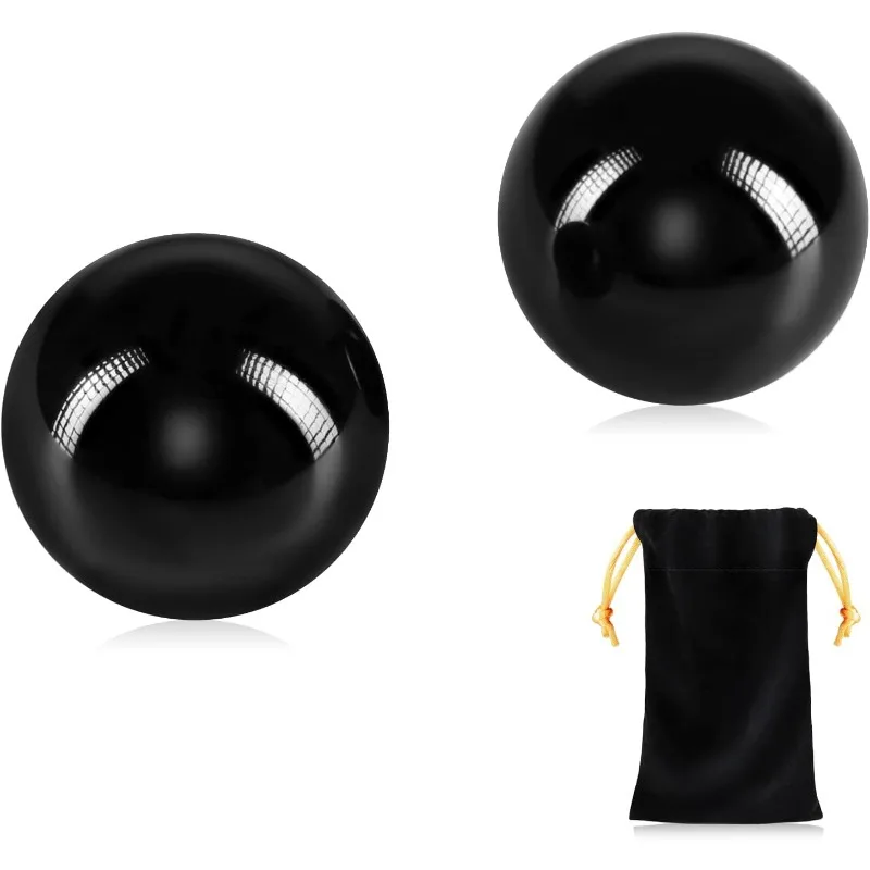 

2PCS Black Obsidian Baoding Balls, Chinese Health Exercise Massage Balls with Carry Pouch for Stress Relief Hand Exercise Balls