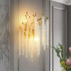 Gold crystal wall lamp luxury living room bedroom bedside lamp LED modern aisle corridor lighting