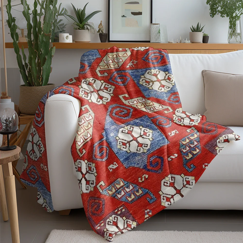 Turkish Vintage Kilim Rug Pattern Blanket Throw Soft Cozy Bed Sofa Decorative Accent Cushion Gift