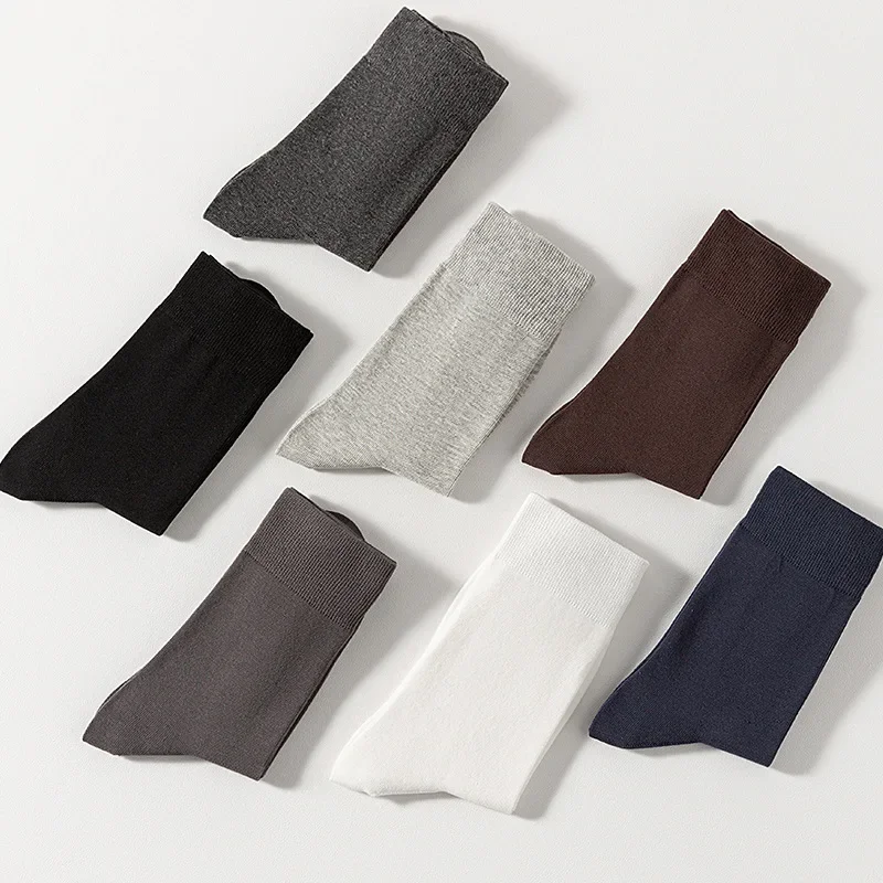 

7 пар мужских однотонных носков средней длины на весну и осень, универсальные повседневные носки из хлопка, впитывающие пот, простые и удобные