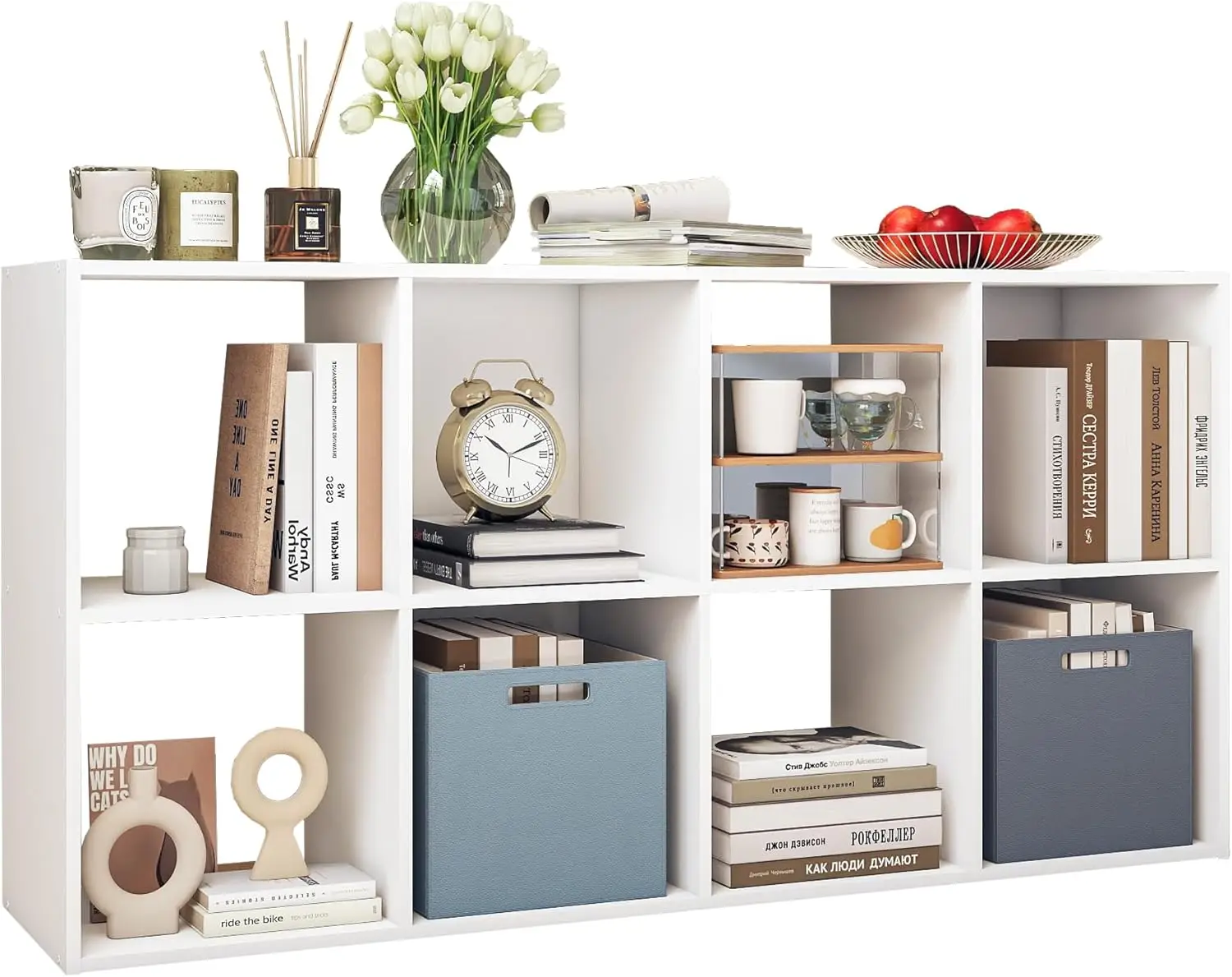 

8 Cube Storage Organizer Bookcase, Wooden Freestanding Bookshelf with Open Storage Compartments