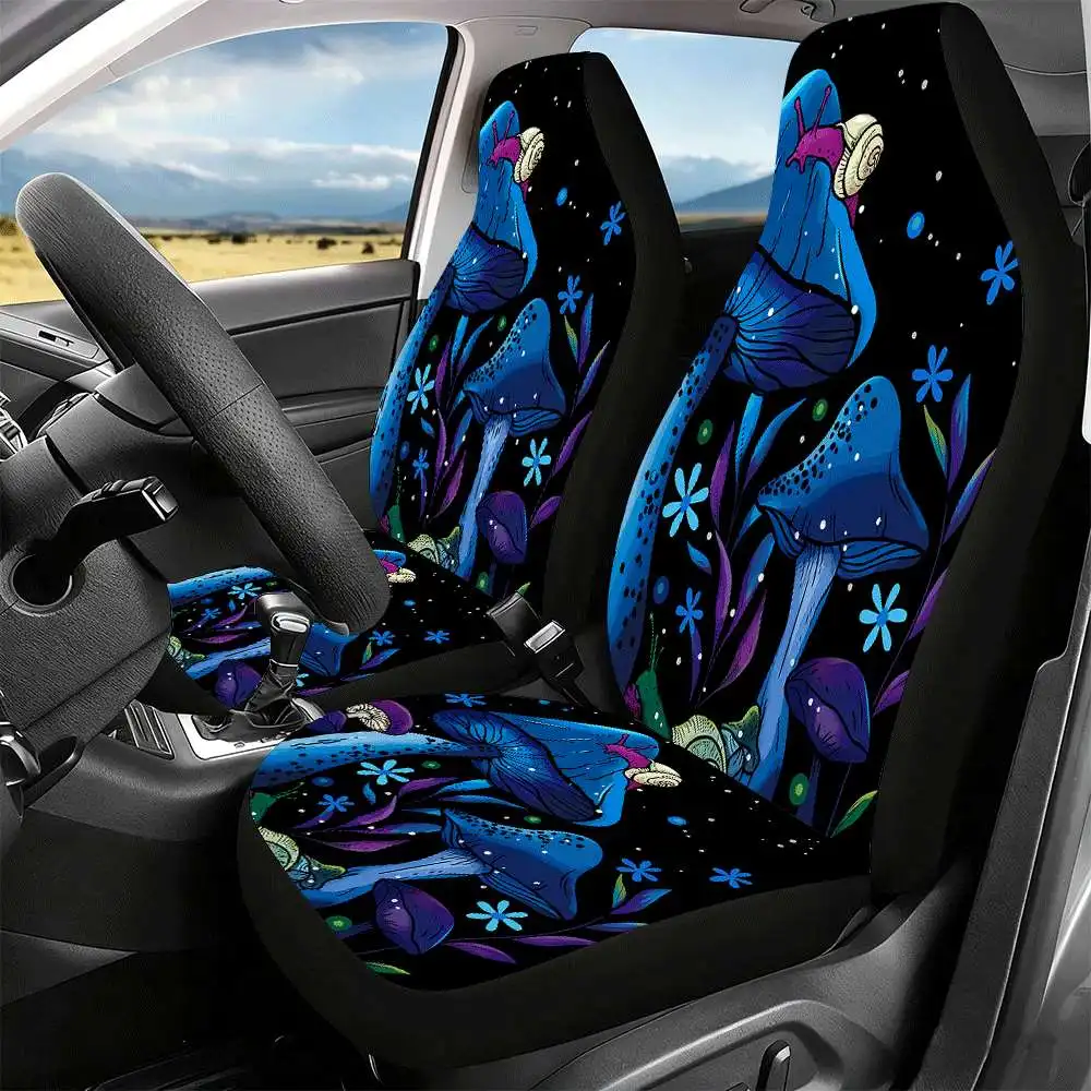 2pcs Blue Mushroom Snail Fantasy Car Seat Covers Suitable For Front Seats, High Back Design, Material, Suitable For Cars, SUVs A