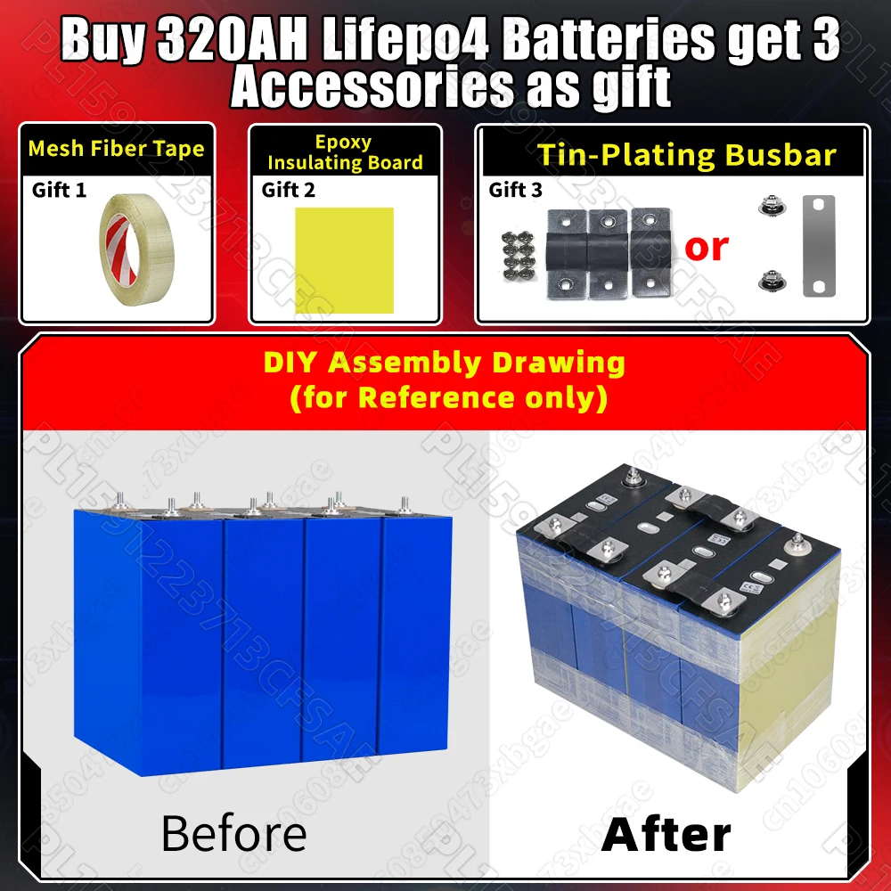 Image of 320Ah 3.2V 4 Stück Lifepo4 Batterie Klasse A 8000 Zyklen DIY 12V 24V 48V Lithium-Eisenphosphat-Zelle mit Busbar für Camping Golfcart Polen Lokale Schnelle Lieferung