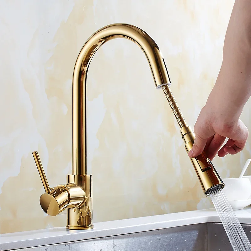 Pull Out Kitchen Faucets Silver Single Handl Gold Kitchen Faucet Sink Tap Single Hole Rotating Water Mixer Tap Mixer Tap