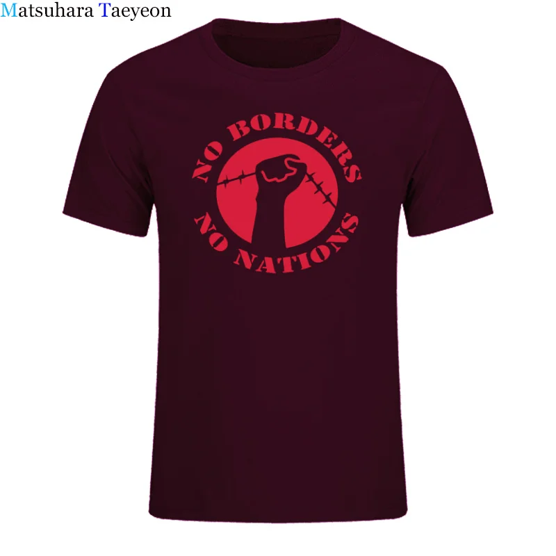 No Borders No Nations ANTIFA Antifascist Anarchy Anarchist T Shirt Loose Cotton Short sleeves T-Shirts For Men Cool T Shirts