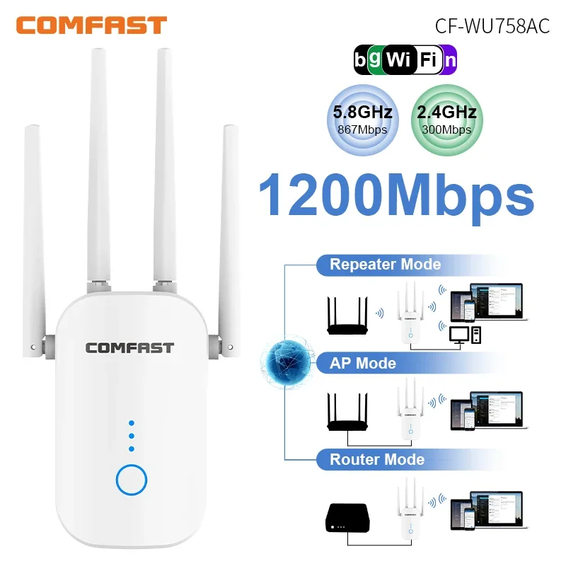 Wifi Repeater 5 Ghz Wi Fi Extender 1200M OLED Display Wi-Fi Amplifier 300M 11N Home Long Range 2.4G Wireless Signal Booster