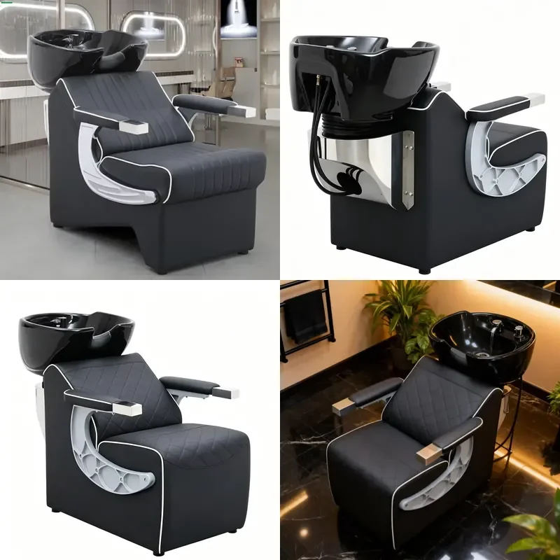 Modern Shampoo Chair Bed with Black Ceramic Sink for Hair Salon Spa Beauty Salon