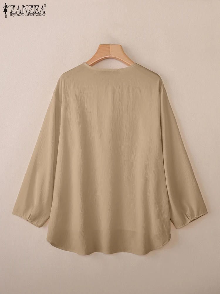 ZANZEA Fashion Asymmetrical Tops Women Autumn Shirts 2025 Stylish Casual 3/4 Sleeve O-Neck Solid Blouse Loose Blusas Femininas