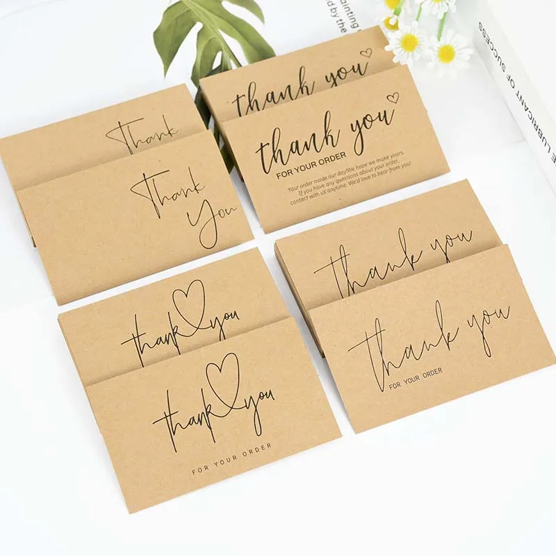 

50pcs Kraf Paper Thanks Greeting Cards Thank You For Your Order Business Cards Enterprise Store Business Appreciation Card 5*9cm