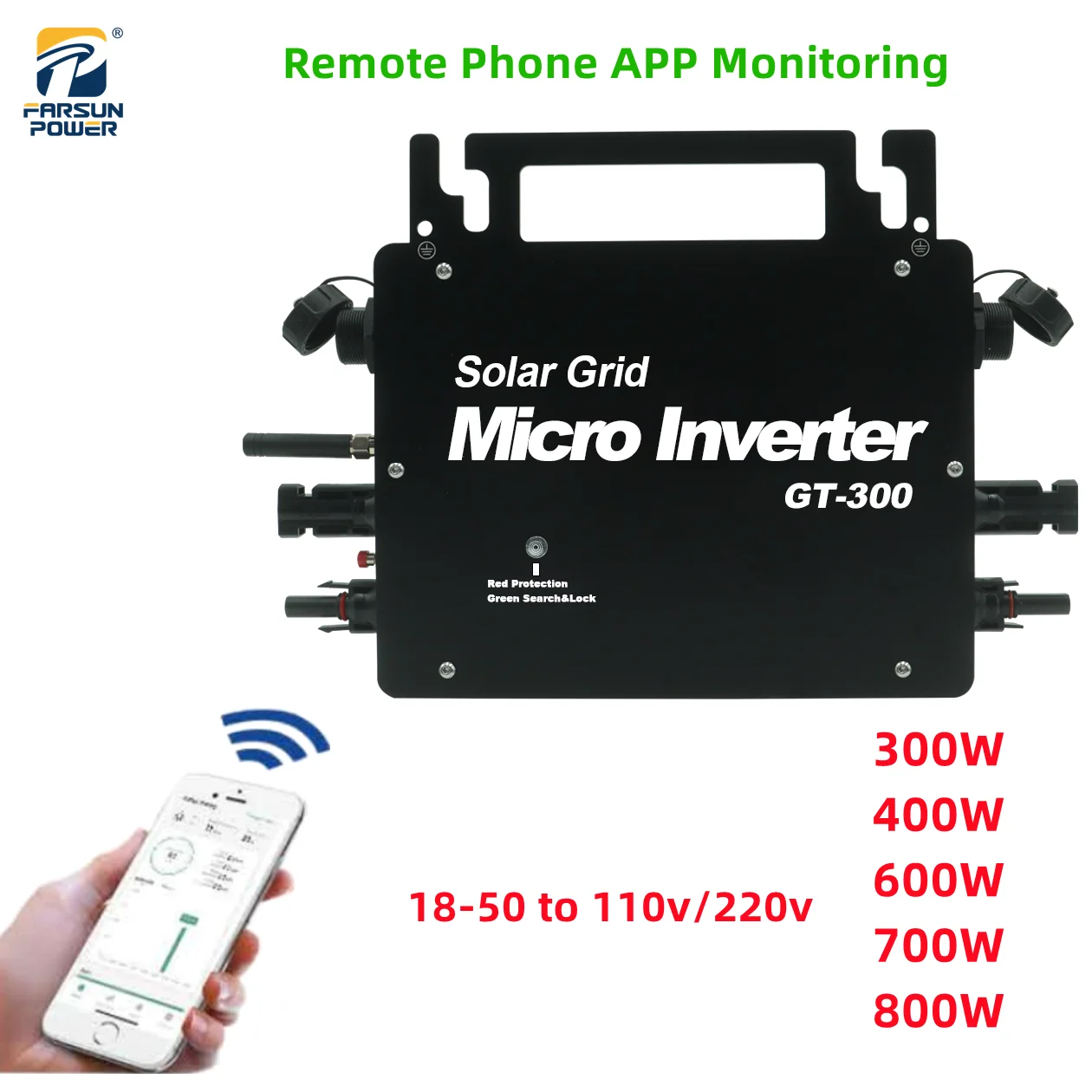 

MPPT 800W Solar Micro Inverter On Grid Waterproof IP66 300W 400W 600W 700W 18-50VDC To 110V/220VAC Microinverter w/ WiFi Monitor