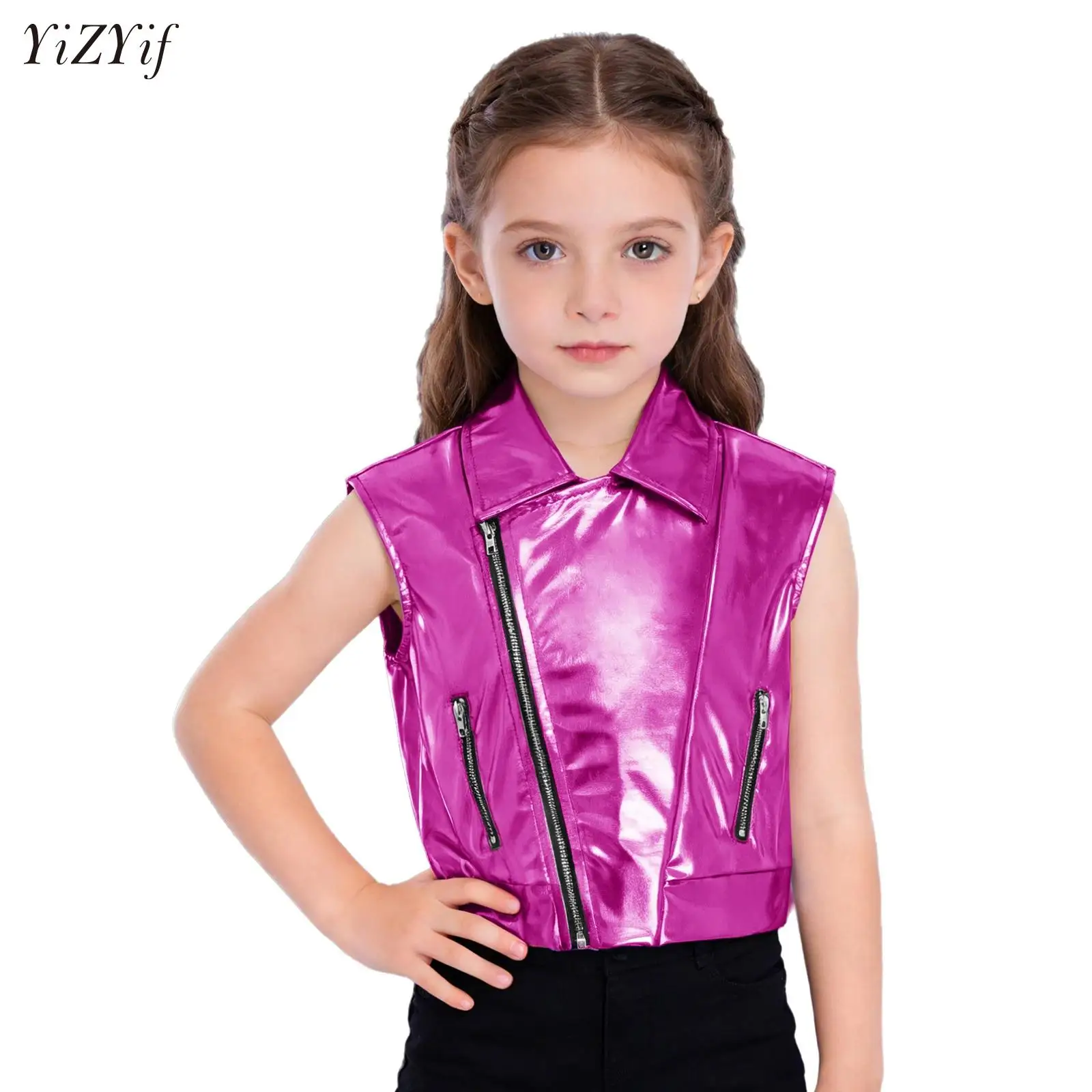 Kids Girls Boys Disco Fringe Waistcoat Jazz Modern Dance Tassel Sleeveless Sequins Vest School Choir Performance Costume Clothes