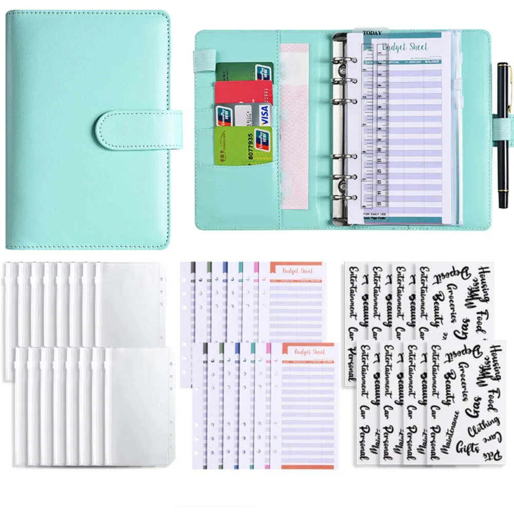 A6 Cash Budget Ledger Magnetic button Ruler Loose-leaf Notebook Time Organizer Daily Plan PU Leather Folder Student