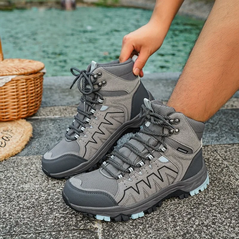 Outdoor Men's Hiking Shoes Waterproof Leather Sneakers Climbing&Trail Shoes Anti-slip Wear-resistant Mountain Trekking Shoes