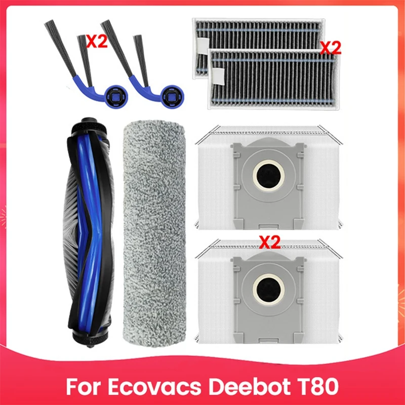 

B97A-8PCS Роликовая боковая щетка Hepa-фильтр Замена мешка для пыли для Ecovacs Deebot T80 Запчасти для пылесоса