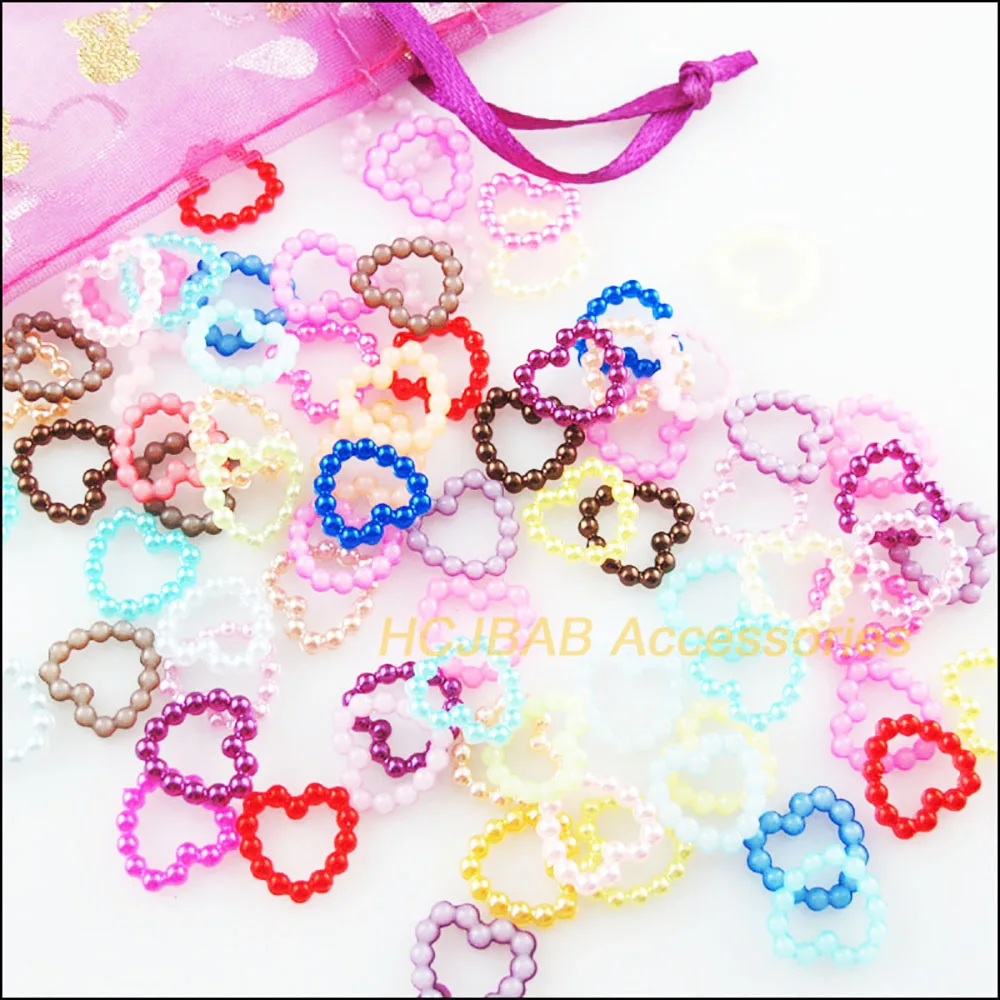 200Pcs Mixed Heart Circle Acrylic Plastic Spacer Beads Charms 11mm