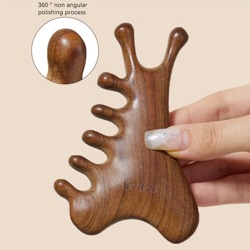 Multifunctional Meridian Massage Comb Handleless Wooden Point Acupuncture Head Comb Wide-Tooth Sandalwood Comb Massage Head