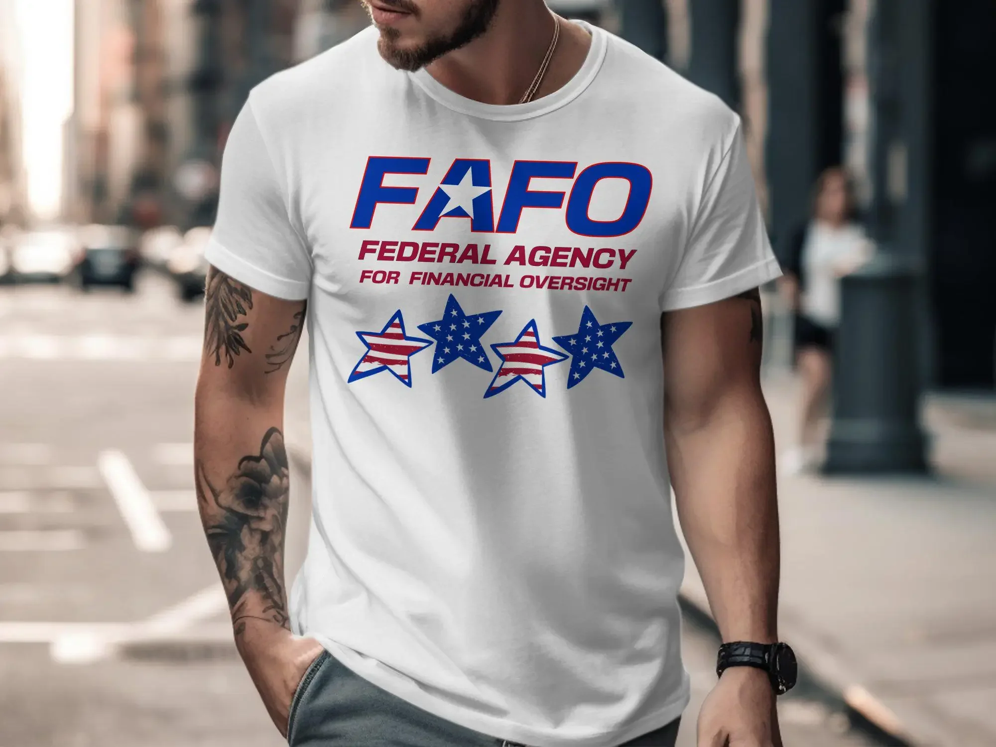 Elon Doge FAFO Federal Agency For Financial Oversight T Shirt Patriotic American USA Stars Independence Day Top