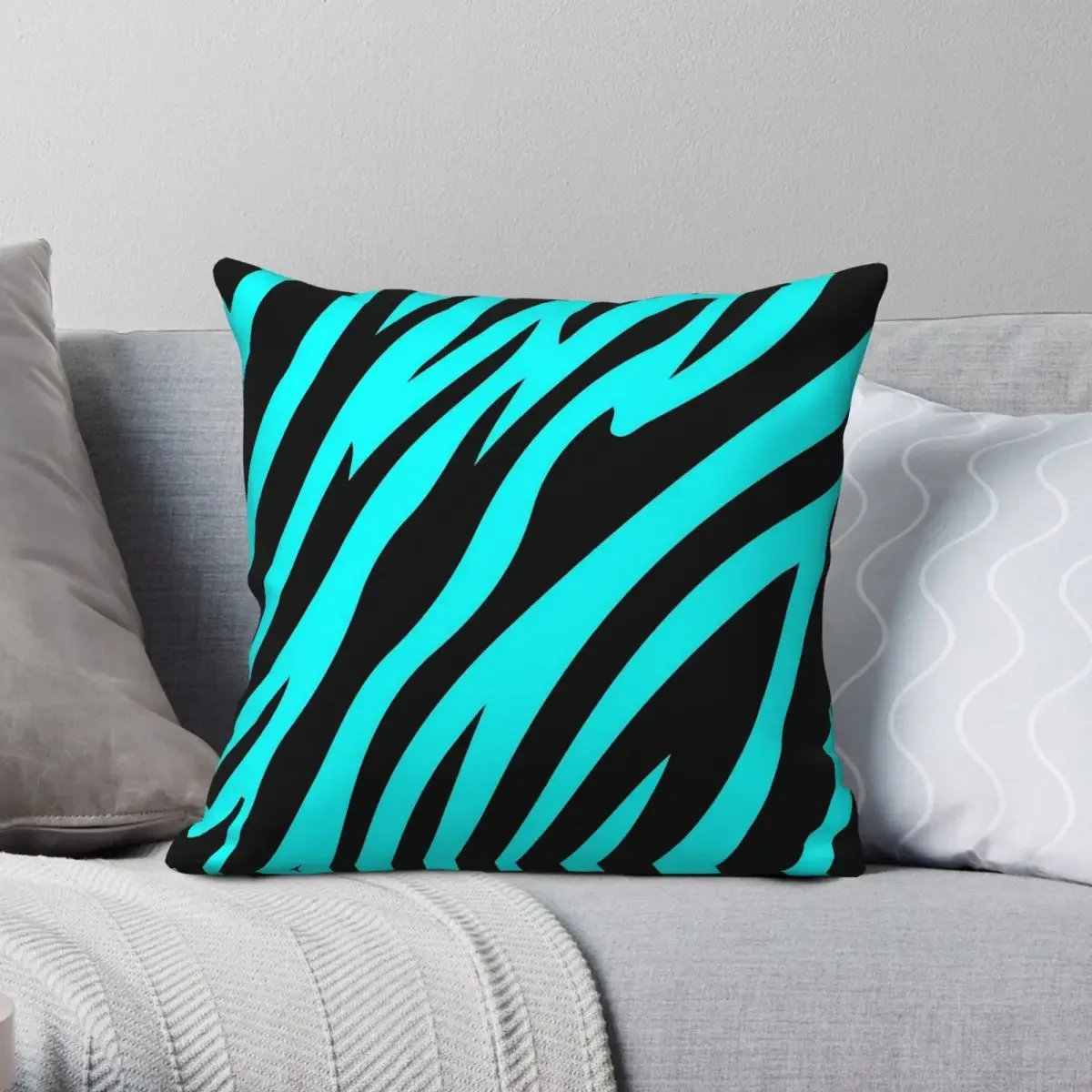 

Turquoise Blue Black Square Pillowcase Polyester Linen Velvet Printed Zip Decorative Throw Pillow Case Sofa Seater Cushion Cover