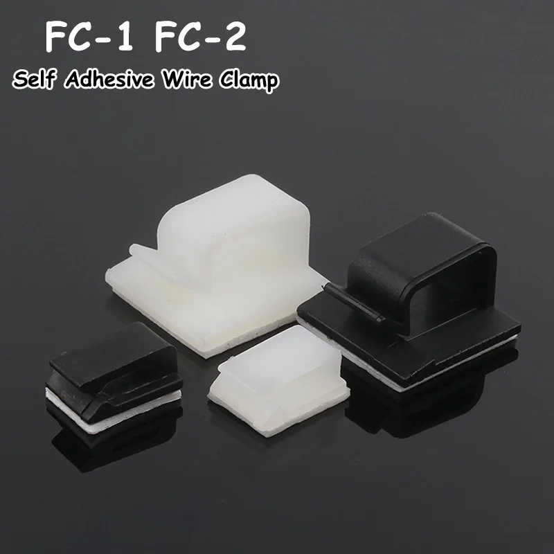 20pcs FC-1 FC-2 Self Adhesive Cable Wires Clamp Wiring Fixture Clip Mount Base Fixing Seat Tie Office Cord Organizer White/Black