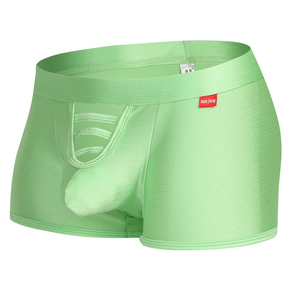 Mens Oil Glossy Shorts Sports Fitness Gym Bottoms Trunks Shiny Solid Hollow Pouch Bikinis Shorts Mid-Waist Lingerie