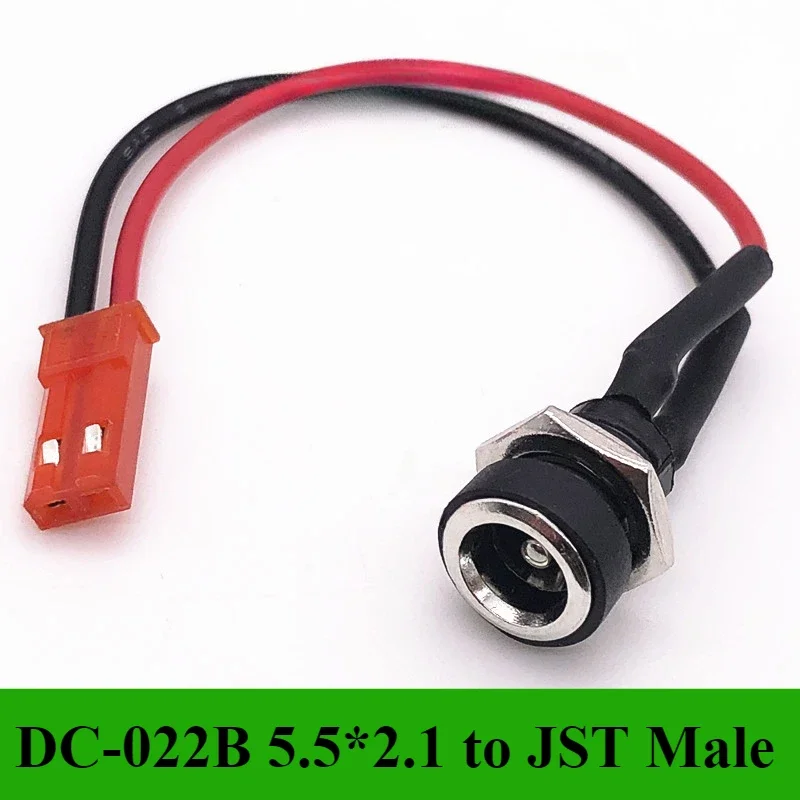 DC-022B 5.5x2.1/5.5x2.5mm DC Power Female Jack Socket Panel Mount Adapter to JST Pitch 2 Pin Male Plug Wire Cable Connector 15CM