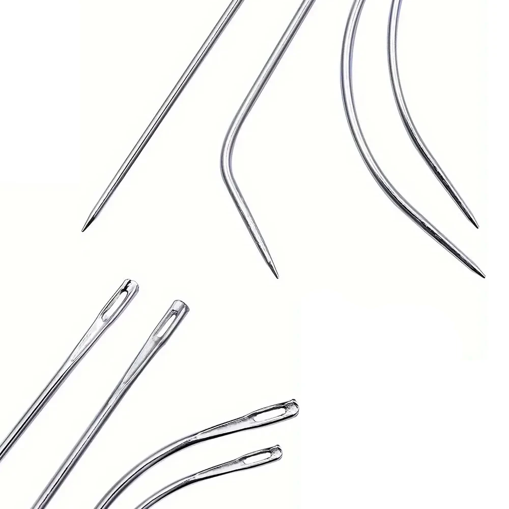 Needle and Thread for Hair Extensions 1 Roll Hair Weave Sewing Threads with 4Pcs C J I Shape Curved Needles and 1 Neele Thimble