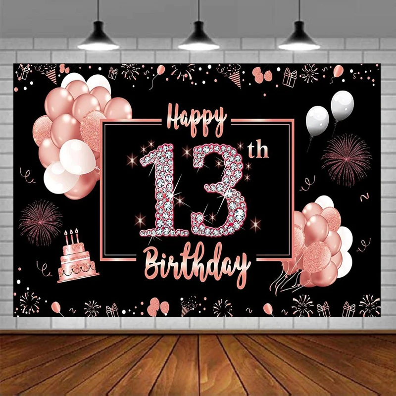 Photography Backdrop For Girls Rose Gold Sign Poster Party Supplies Sweet 13 Year Old 13th Birthday Background Banner Decor