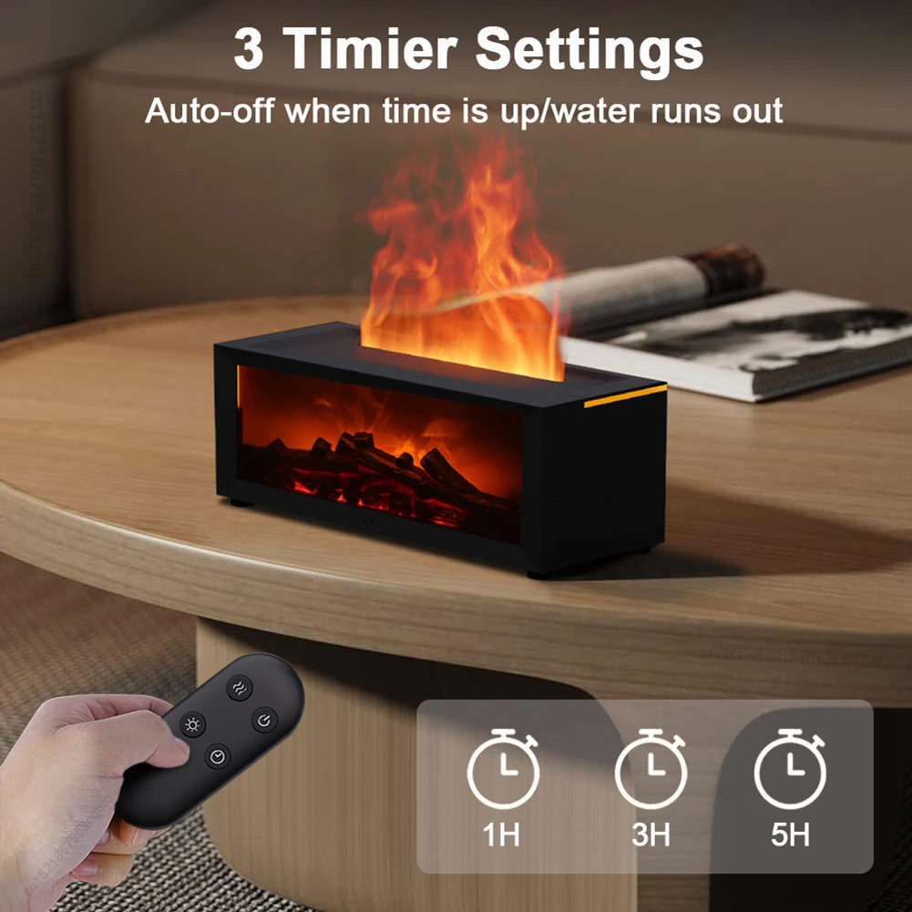 Fireplace Aroma Diffuser Creative Flame Humidifier Waterless Auto-Off Protection With Remote Realistic Fireplace Night Light