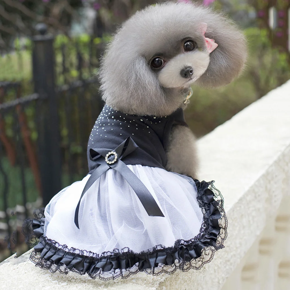 

Elegant Black Dog Dress with Tulle Skirt Diamond Accented Pet Costume for Small Dogs Warm Comfortable Daily Wear Wedding