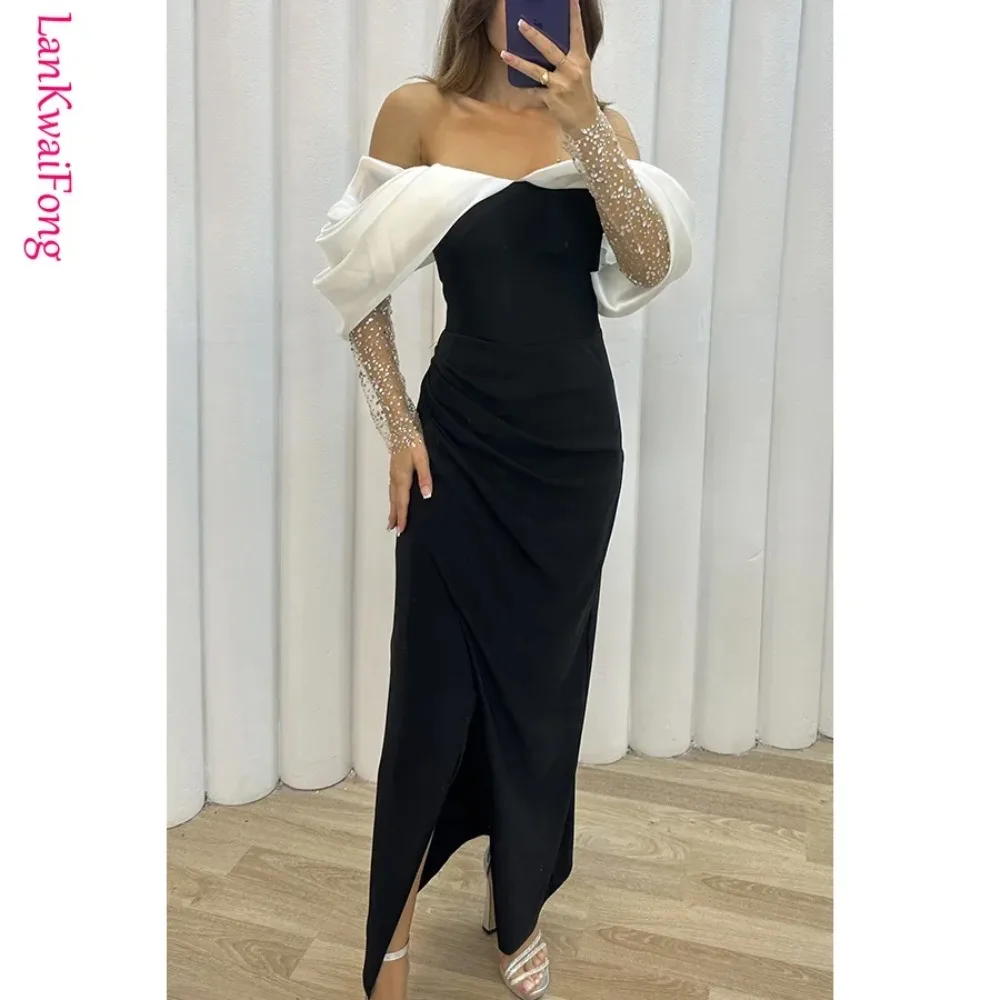 

2024 Autumn/Winter New Party Fashion Dress Casual Loose Off Shoulder Mesh Long Sleeve One Line Neck Dress