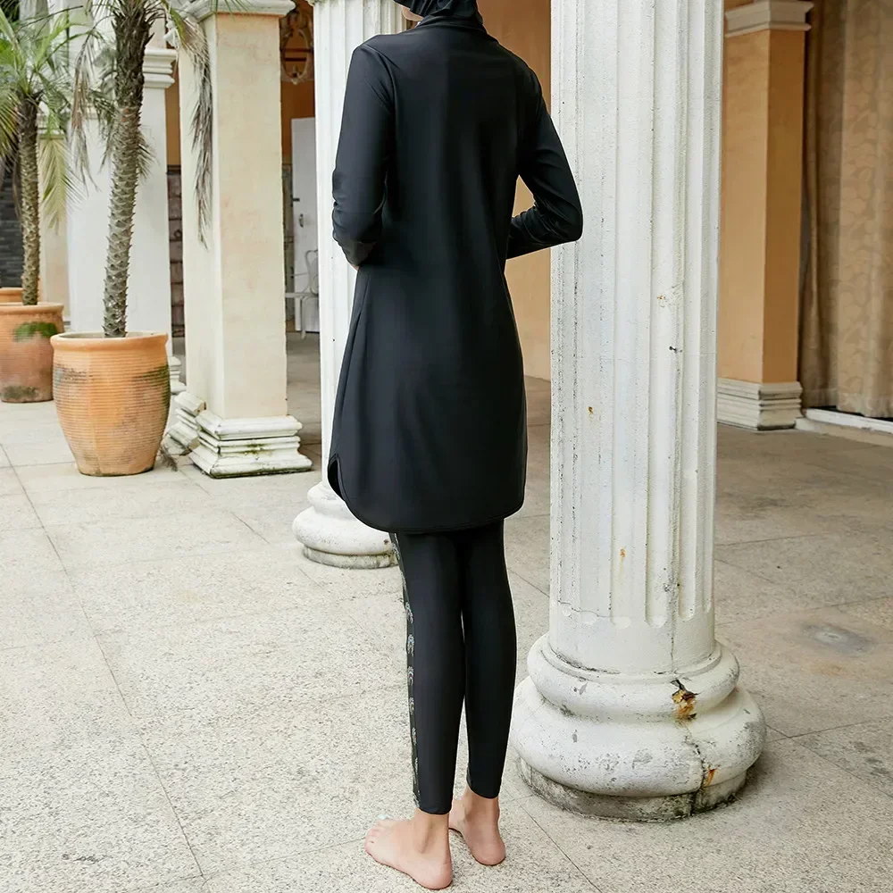

2025 Full Cover Long Sleeve Muslim Swimwear Women Swimsuit Burkini 3 Pieces Tops Pants Cap Modest Swimming Beach Wear Islam Suit