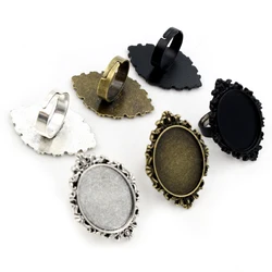 18x25mm 5pcs Antique Bronze and Silver Plated Brass Oval Adjustable Ring Settings Blank/Base,Fit 18x25mm Glass Cabochons