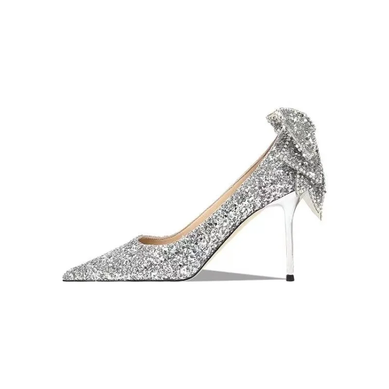 Buty dla kobiet 2022 wysokie obcasy buty ślubne ślub panny młodej sukienki dla motyla szpilki Rhinestone Pointed Toe obcasy srebrne