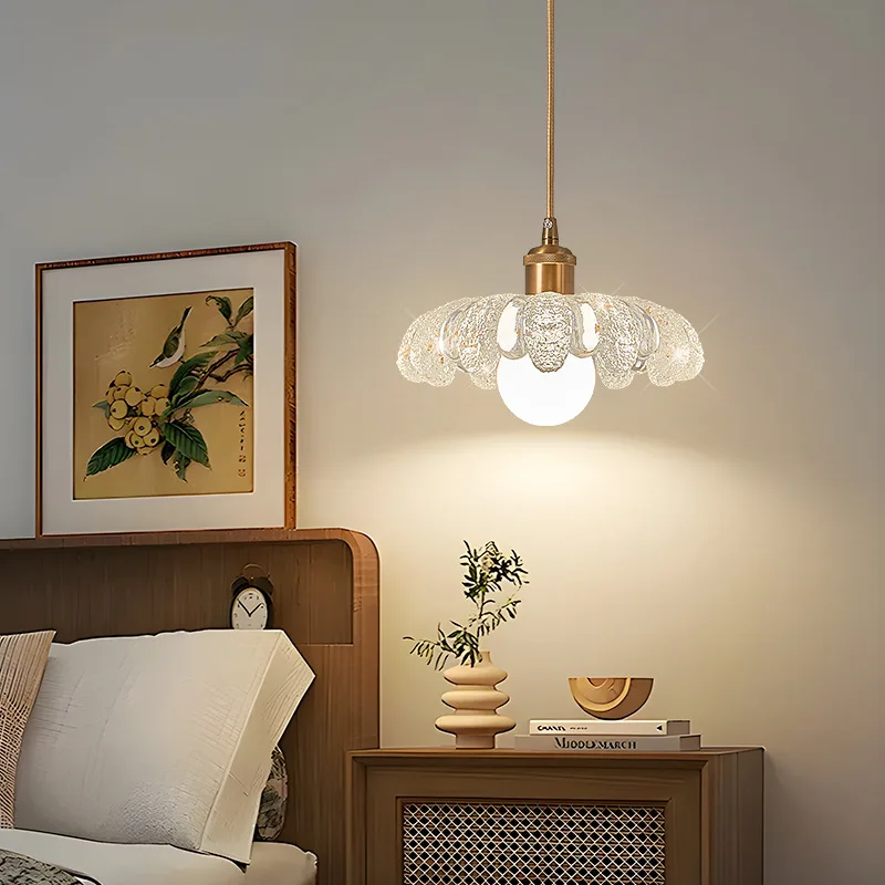 

French Gold Foil Three Head Chandelier Dining Table Bar Counter Bedroom Lighting Modern Minimalist Resin Flower Chandelier