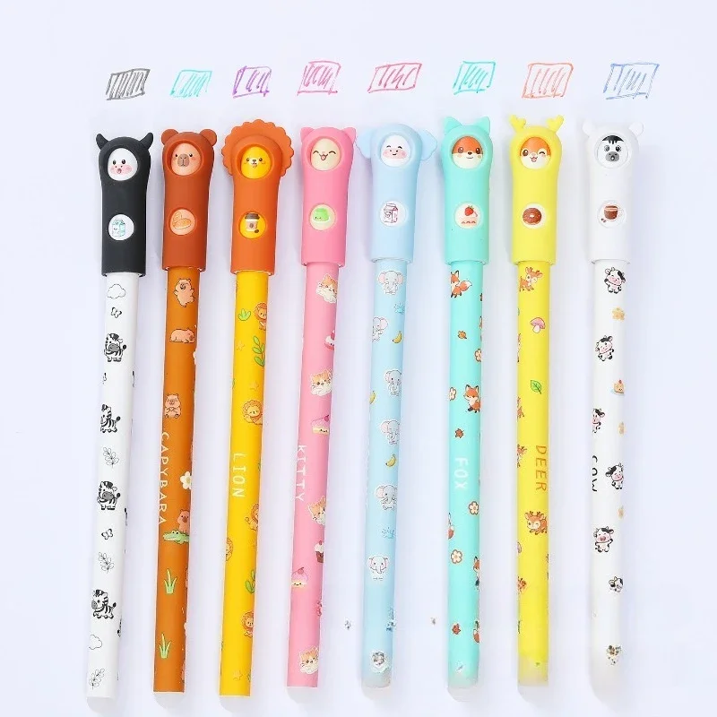 8 Colors Rotate Face-changing Pen Animal Style Erasable Gel Pens with 8 Colors Ink Lovely Draw Pens for School Class Party Gift