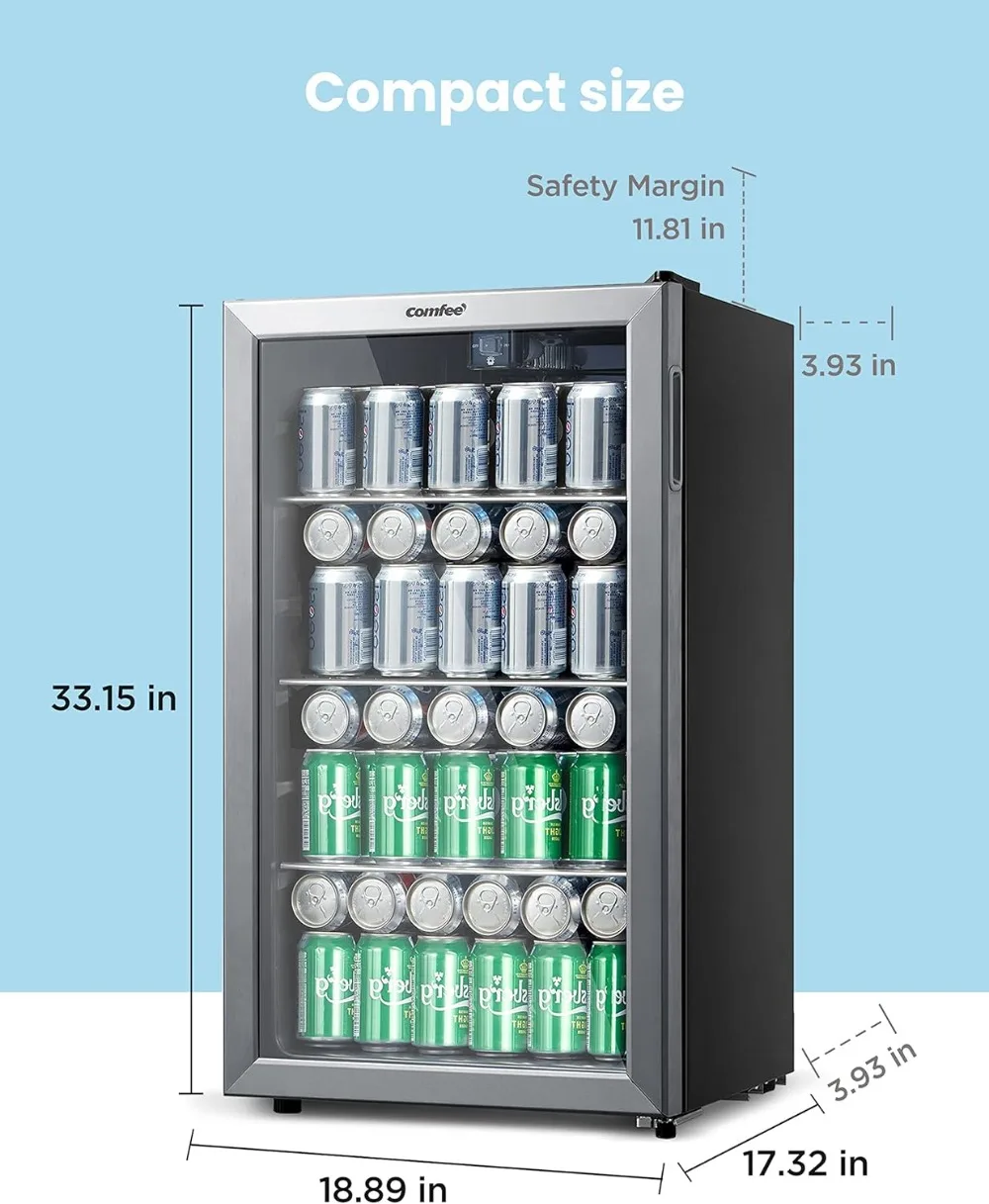 CRV115TAST Cooler, 115 Cans Beverage Refrigerator, Adjustable Thermostat, Glass Door With Stainless Steel Frame, Reversible