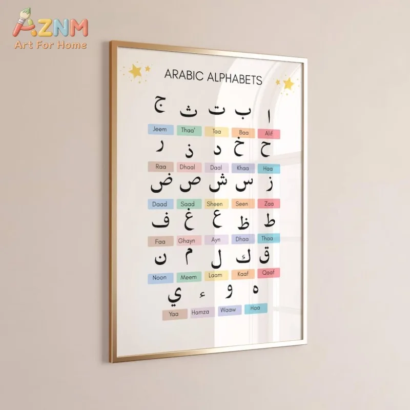 AZNM Unframed Canvas Print Islamic Educational Poster Wall Art Arabic Alphabet Muslim Kids Home Decor