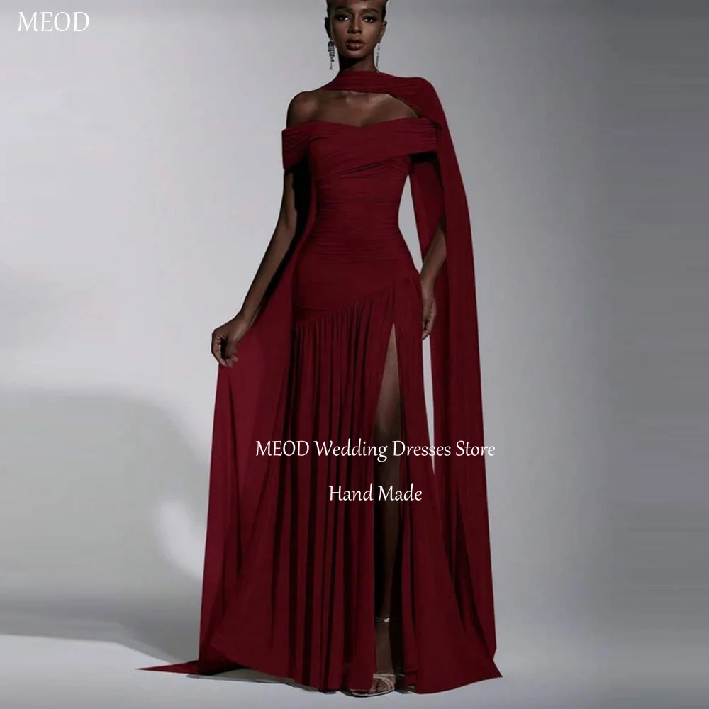 

MEOD Burgundy Chiffon Formal Evening Dresses High Slit Mermaid Prom Gowns Off The Shoulder Long Train Robes De Soirée Customized