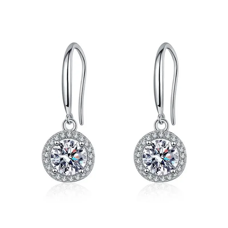 18K gold inlaid diamond women's ear hook, Moissanite PT950 platinum earrings classic round exquisite earrings