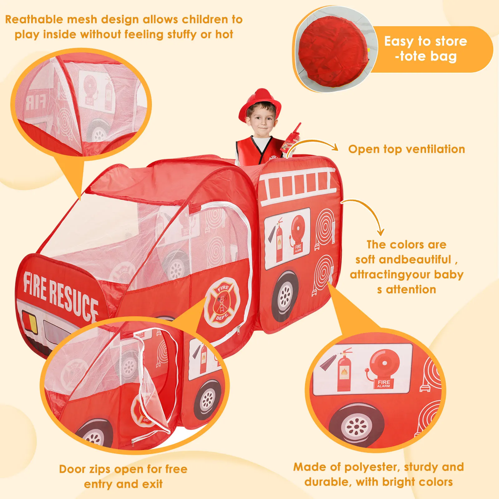 Children\'s Car Tent Portables Pop Up Fire Truck Play Tent Indoor Outdoor Garden Baby Game House Toys With Storage Bags NEW