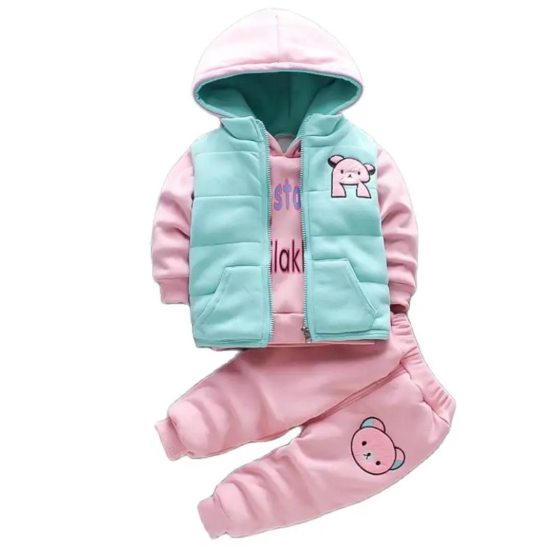 Children\'s Winter Padded Clothes Suit Boys Girls hooded Thickened Cotton Quilted Trousers0-5T Baby Home Service 2-Piece Set