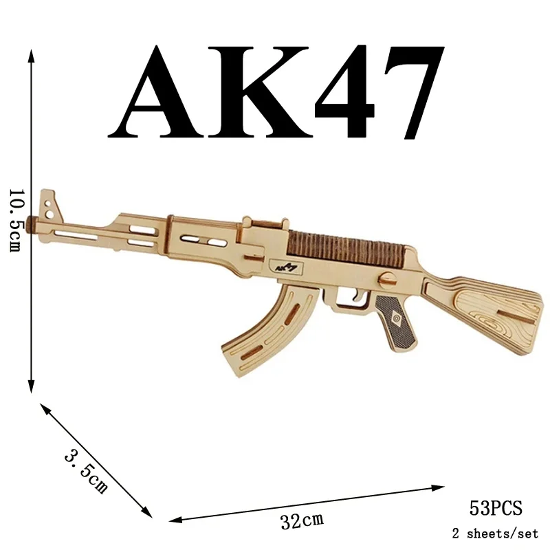 Toy Decorate Wooden Assembly Puzzle Pistol Rifle AK47 3D Toy Gun Model Educational Toys For Children Adults Boys Ornaments Gifts