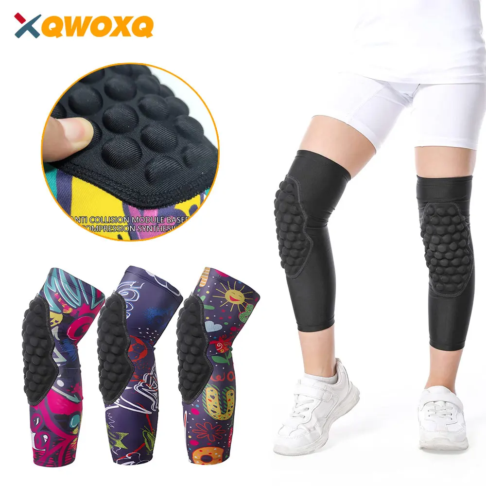 1 PCS Crashproof Knee Support Protective Honeycomb Sports Long Knee Pads Gear Knee Brace for Kids Children Football Basketball