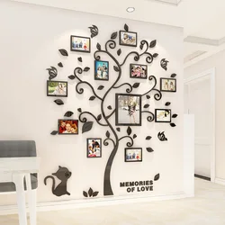 Cartoon Kitty Photo frame tree Mirror Wall Stickers For kids room Living room TV wall Decorative stickers Home decor 3D DIY