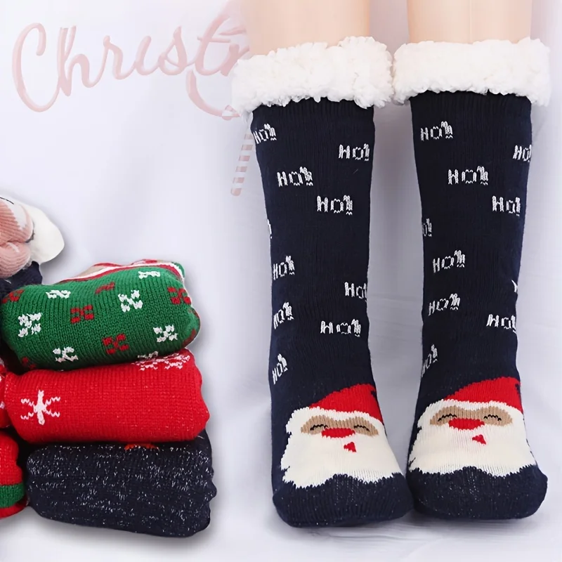 Weihnachtssocken, Damen-Herbst-/Wintersocken, Bodensocken, Schneesocken, verdickte Plüsch-Schlafsocken für zu Hause, Teppichpantoffeln