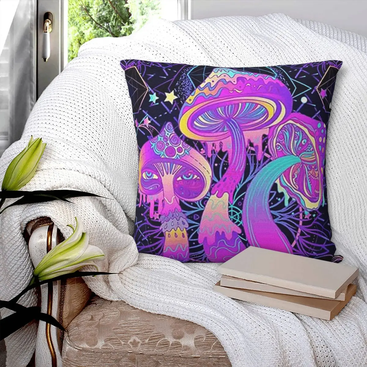 

Magic Mushrooms Psychedelic Pattern 7 Square Pillowcase Cushion Cover Pillow Case Throw Pillow Cover for Home Bedroom Car