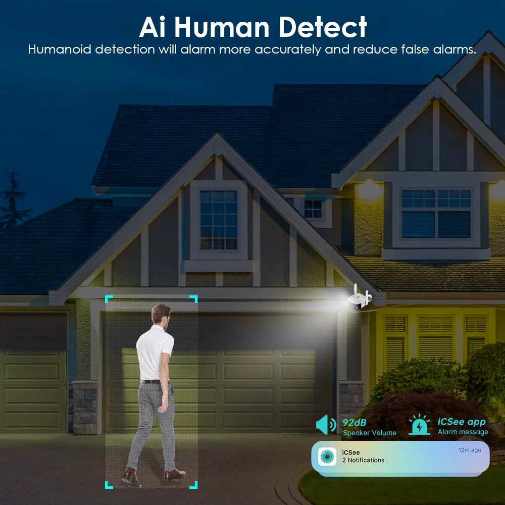 Imagem -05 - Câmera de Vigilância de Visão Noturna Dual Lens Grande Angular 180 ° Wifi ip Icsee ai Detecção Humana ao ar Livre 4mp 8mp 4mp Visão Noturna