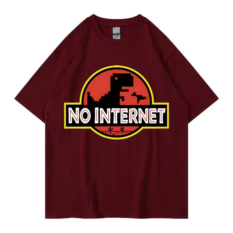 NO INTERNET Cartoon Dinosaur Game T-shirt Hip Hop Printed Summer Tee Shirt for Male T-rex Park Tops for Men Tees